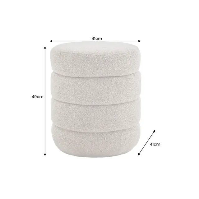 Pouf rond VOGUE 50 cm en tissu bouclé taupe – Siège design avec espace de rangement intégré