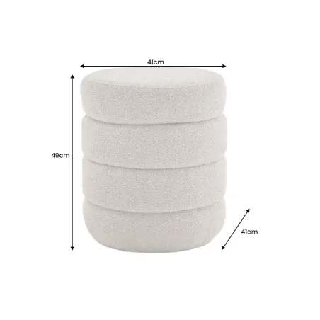 Pouf rond VOGUE 50 cm en tissu bouclé taupe – Siège design avec espace de rangement intégré