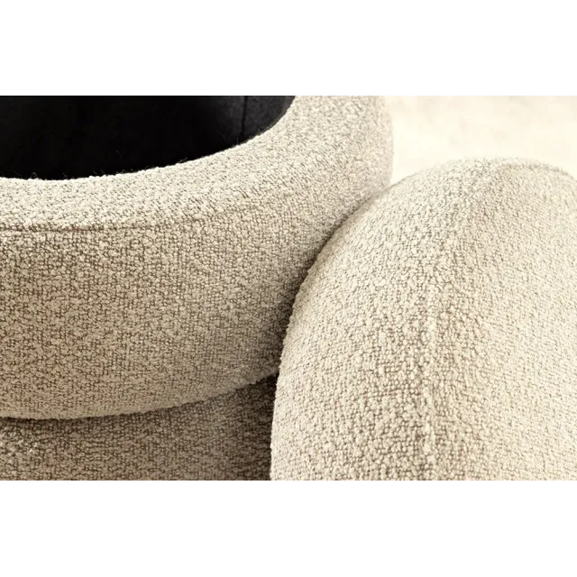 Pouf rond VOGUE 50 cm en tissu bouclé taupe – Siège design avec espace de rangement intégré
