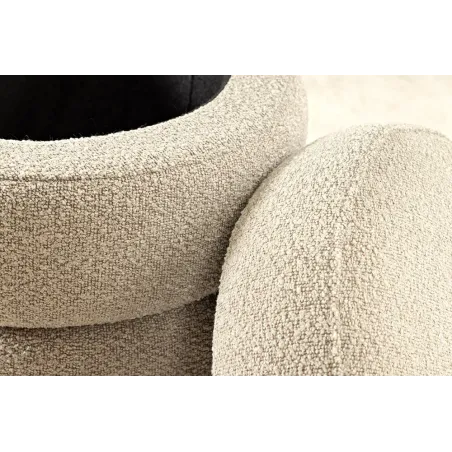 Pouf rond VOGUE 50 cm en tissu bouclé taupe – Siège design avec espace de rangement intégré