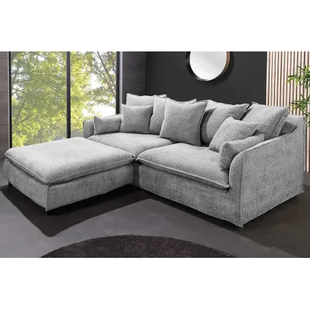 Canapé 3 places HEAVEN 200 cm en tissu bouclé gris – Grand canapé cosy avec assise à ressorts et 9 coussins inclus
