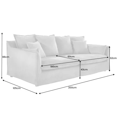 Canapé 3 places HEAVEN 200 cm en tissu bouclé champagne beige