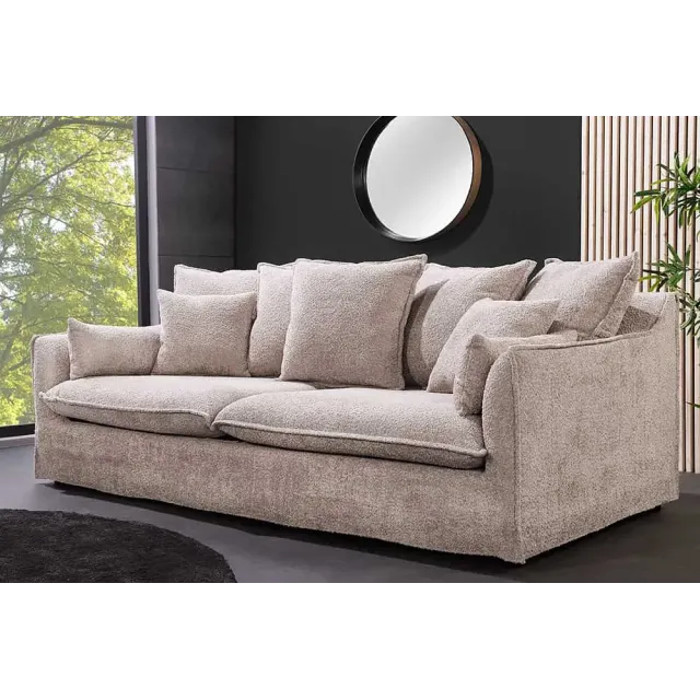 Canapé 3 places HEAVEN 200 cm en tissu bouclé champagne beige
