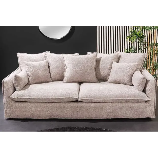 Canapé 3 places HEAVEN 200 cm en tissu bouclé champagne beige