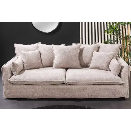 Canapé 3 places HEAVEN 200 cm en tissu bouclé champagne beige