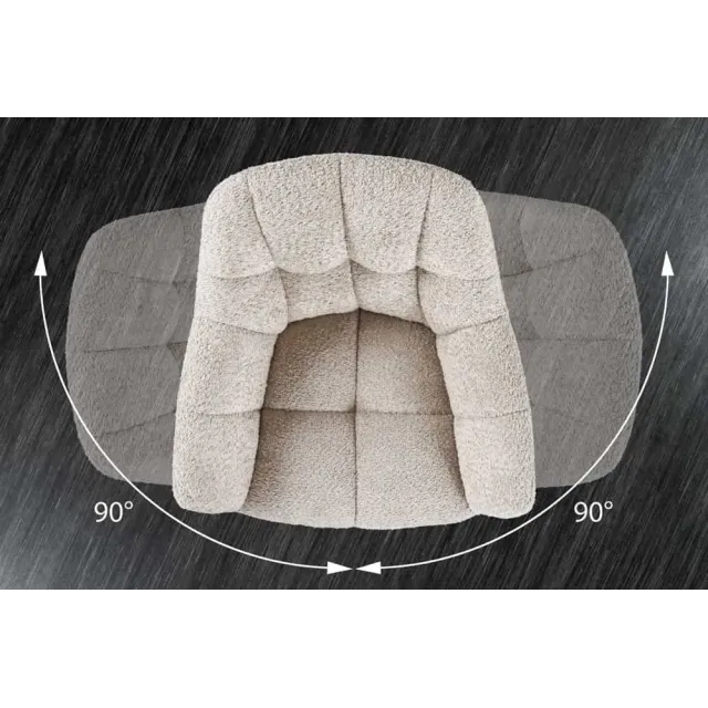 Fauteuil pivotant PAPILLON en tissu bouclé greige – Siège design avec accoudoirs, rotation 180° et piétement métal noir