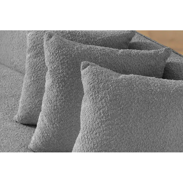 Canapé XXL ATELIER L 330 cm en tissu bouclé gris – Grand sofa moderne 4 places avec coussins inclus