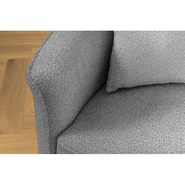 Canapé XXL ATELIER L 330 cm en tissu bouclé gris – Grand sofa moderne 4 places avec coussins inclus