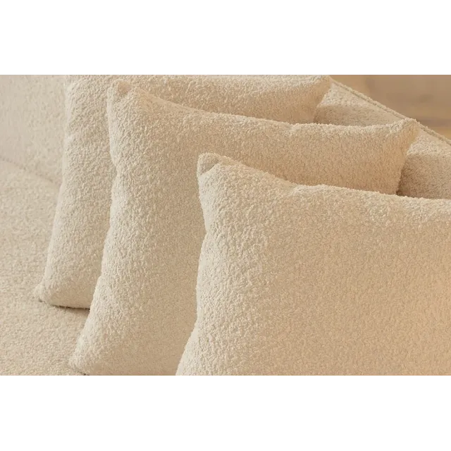 Canapé XXL ATELIER L 330 cm en tissu bouclé beige – Grand sofa moderne 4 places avec coussins inclus