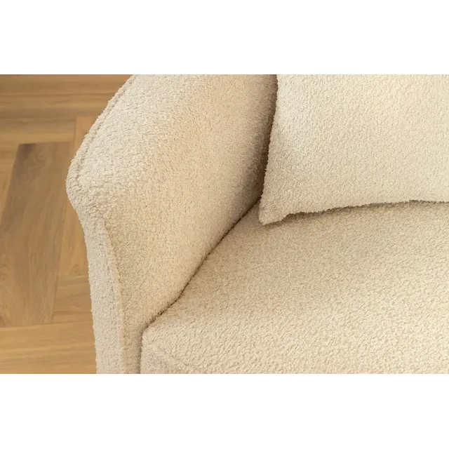 Canapé XXL ATELIER L 330 cm en tissu bouclé beige – Grand sofa moderne 4 places avec coussins inclus