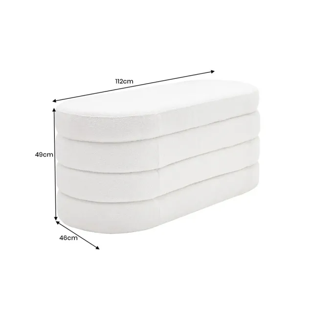 Banc de rangement VOGUE 115 cm en tissu bouclé blanc crème – Assise confortable et design avec coffre intégré