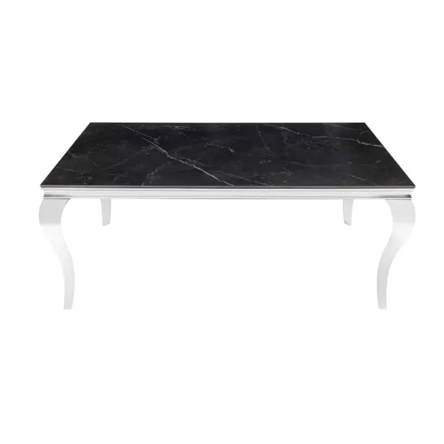 Table à manger design baroque moderne 180 cm – Céramique noir anthracite & pieds chromés