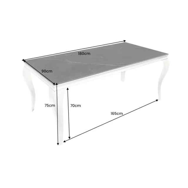 Table à manger design baroque moderne 180 cm – Céramique noir anthracite & pieds chromés