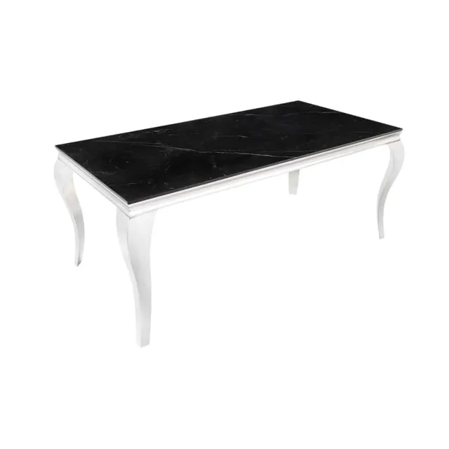 Table à manger design baroque moderne 180 cm – Céramique noir anthracite & pieds chromés