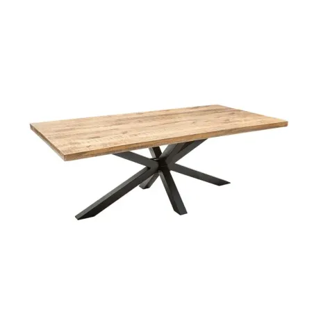 Table sale à manger 160 cm en bois massif et pied Mikado métal noir design