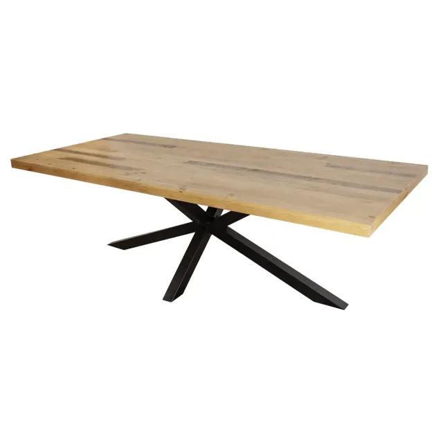 Table à manger bois massif 200 cm pied mikado noir