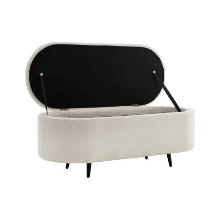 Banquette scandinave VOGUE 110 cm – Bouclé blanc & pieds noirs avec coffre de rangement intégré