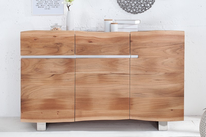 Bahut contemporain de couleur naturelle en bois massif à 3 portes et 2 tiroirs