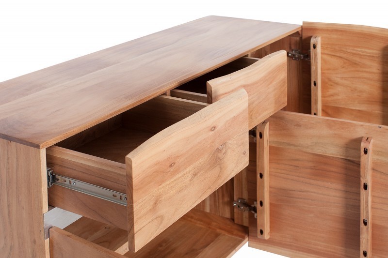 Bahut contemporain de couleur naturelle en bois massif à 3 portes et 2 tiroirs