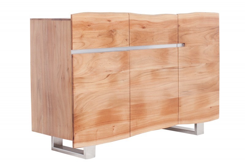 Bahut contemporain de couleur naturelle en bois massif à 3 portes et 2 tiroirs