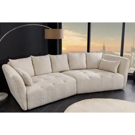 Canapé XXL ROYAL 295 cm – Bouclé champagne beige avec coussins, assise à ressorts et design moderne