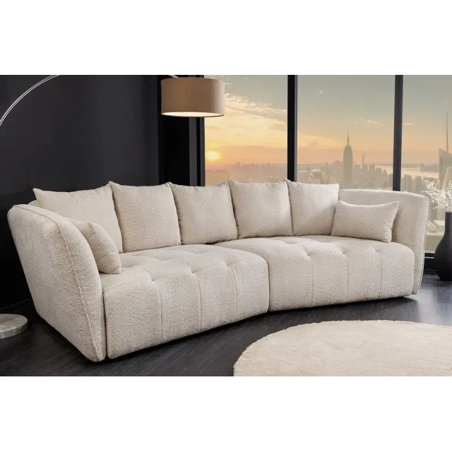 Canapé XXL ROYAL 295 cm – Bouclé champagne beige avec coussins, assise à ressorts et design moderne