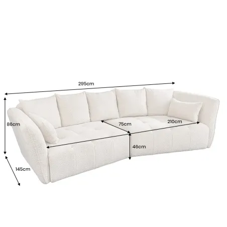 Canapé XXL ROYAL 295 cm – Bouclé champagne beige avec coussins, assise à ressorts et design moderne