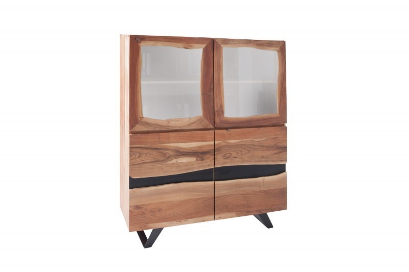 Vitrine moderne de 140cm de couleur naturelle et noir