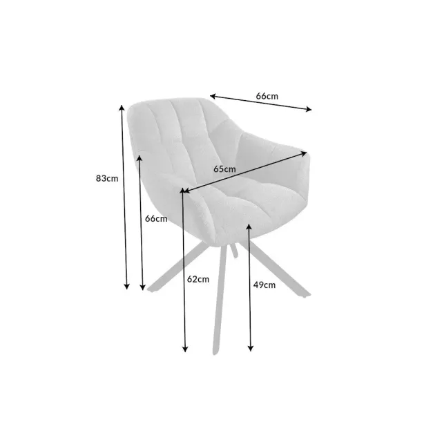 Fauteuil pivotant PAPILLON – Bouclé crème avec accoudoirs, base en métal noir et fonction retour automatique
