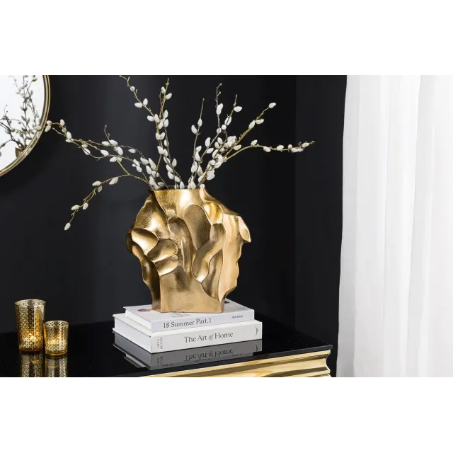 Vase décoratif LIQUID 30 cm – Finition dorée martelée, en métal aluminium, fait main