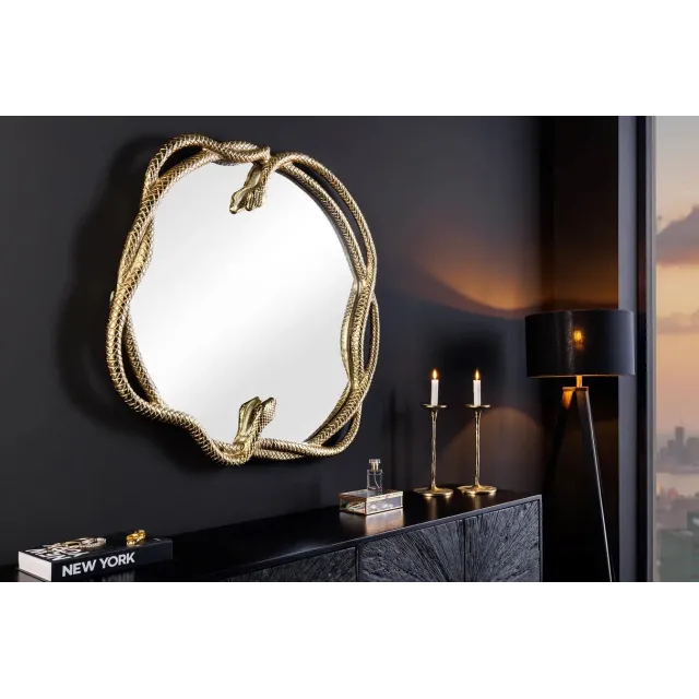 Miroir mural SNAKE XL 85 cm – Design serpent doré en métal sculpté, style luxueux et original