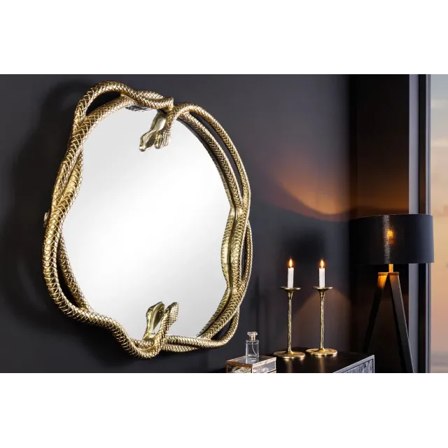 Miroir mural SNAKE XL 85 cm – Design serpent doré en métal sculpté, style luxueux et original