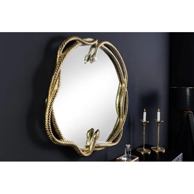 Miroir mural SNAKE XL 85 cm – Design serpent doré en métal sculpté, style luxueux et original