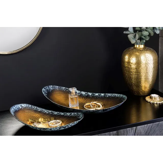 Set de 2 coupelles décoratives ORIENT – Métal doré 45 cm & 36 cm, finition martelée avec patine, fabrication artisanale