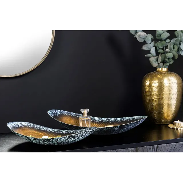 Set de 2 coupelles décoratives ORIENT – Métal doré 45 cm & 36 cm, finition martelée avec patine, fabrication artisanale