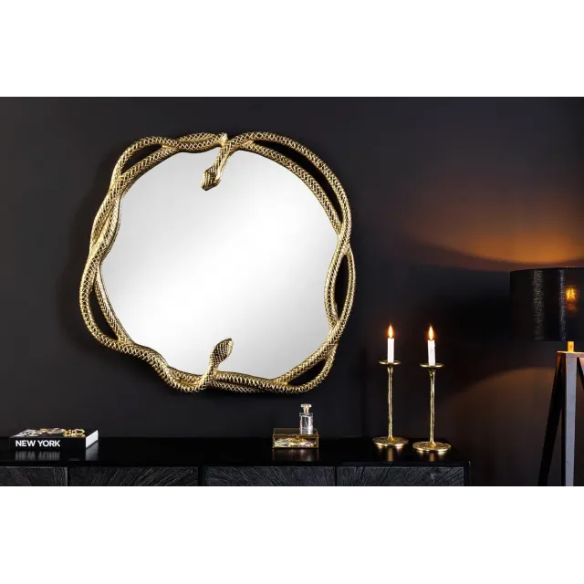 Miroir mural SNAKE L 50 cm – Métal doré sculpté, design serpent, finition artisanale