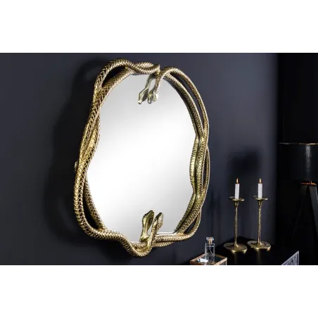 Miroir mural SNAKE L 50 cm – Métal doré sculpté, design serpent, finition artisanale