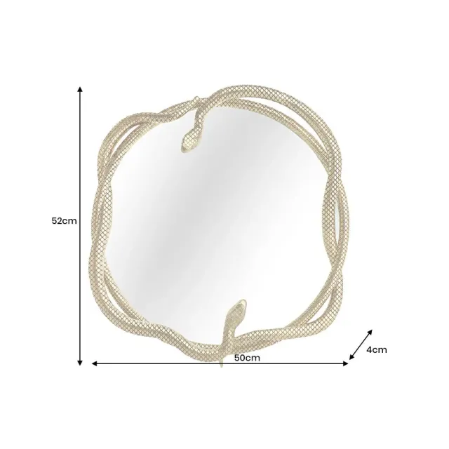 Miroir mural SNAKE L 50 cm – Métal doré sculpté, design serpent, finition artisanale