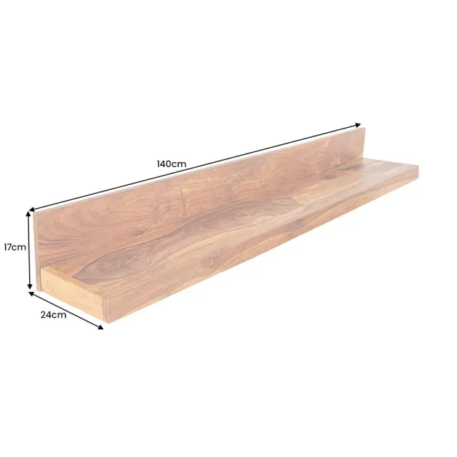 Étagère murale MAKASSAR 140 cm – Bois massif de sheesham, finition stone naturelle, fabrication artisanale