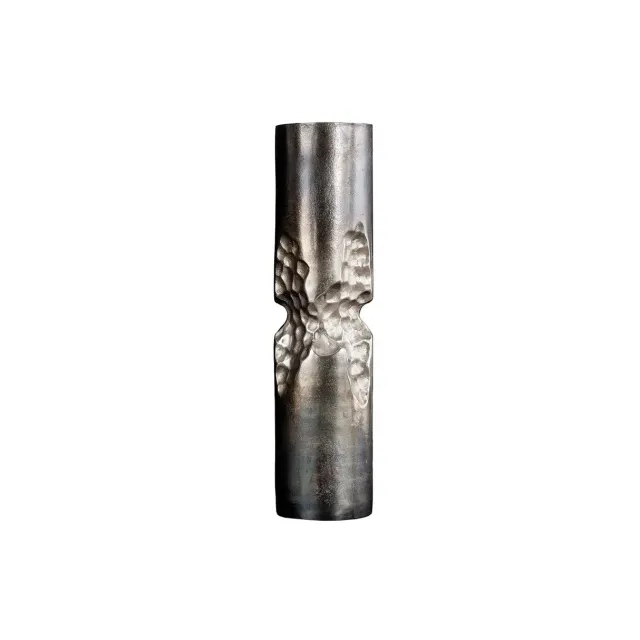 Vase moderne PRECIOUS 50 cm – Métal noir & argent, design martelé, 2-en-1 vase & bougeoir