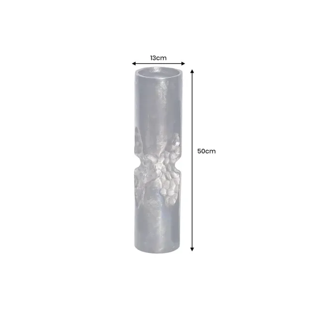 Vase moderne PRECIOUS 50 cm – Métal noir & argent, design martelé, 2-en-1 vase & bougeoir
