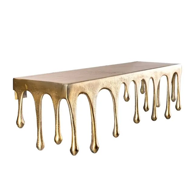Étagère murale LIQUID LINE 60 cm – Métal doré antique, design sculptural façon goutte, fabrication artisanale