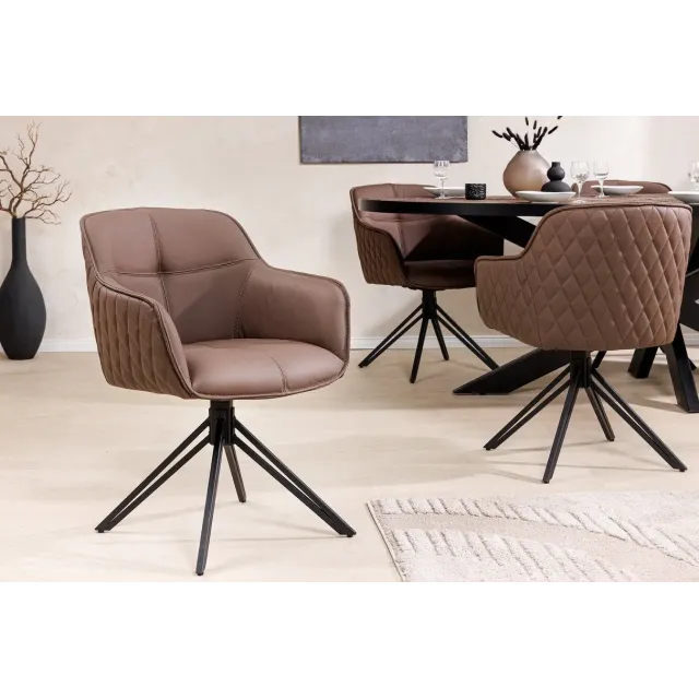 Chaise design EUPHORIA en cuir véritable – Pivotante à 180°, avec accoudoirs et pieds métal noir