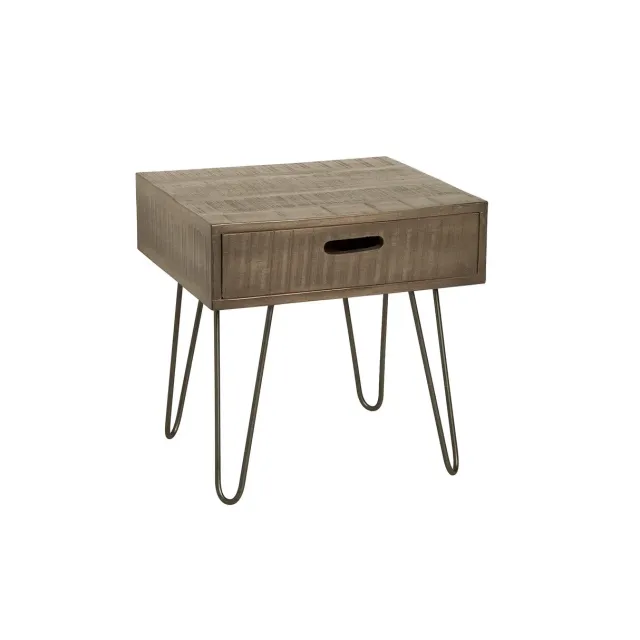 TABLE D'APPOINT AVEC RANGEMENT EN BOIS COLORIS GRIS ET FER NOIR 50 cm