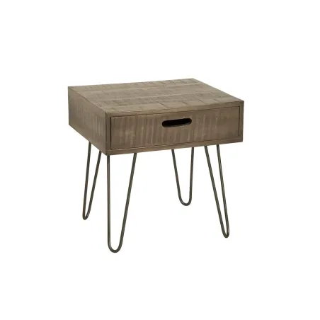TABLE D'APPOINT AVEC RANGEMENT EN BOIS COLORIS GRIS ET FER NOIR 50 cm