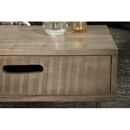 TABLE D'APPOINT AVEC RANGEMENT EN BOIS COLORIS GRIS ET FER NOIR 50 cm 2