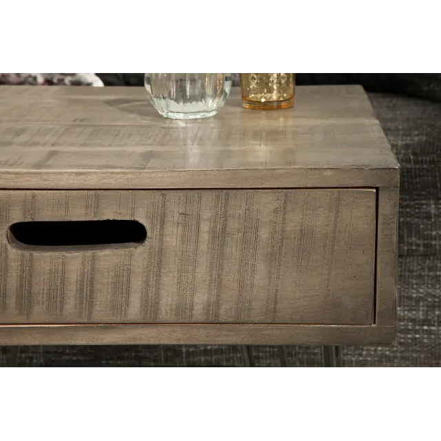 TABLE D'APPOINT AVEC RANGEMENT EN BOIS COLORIS GRIS ET FER NOIR 50 cm
