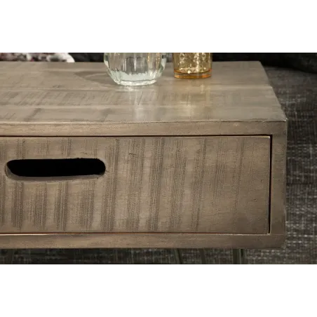 TABLE D'APPOINT AVEC RANGEMENT EN BOIS COLORIS GRIS ET FER NOIR 50 cm