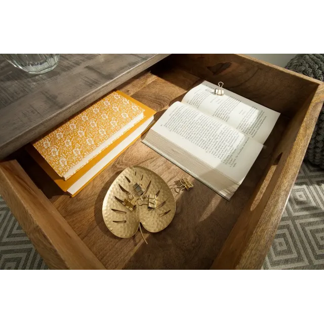 TABLE D'APPOINT AVEC RANGEMENT EN BOIS COLORIS GRIS ET FER NOIR 50 cm