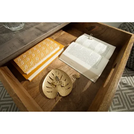 TABLE D'APPOINT AVEC RANGEMENT EN BOIS COLORIS GRIS ET FER NOIR 50 cm